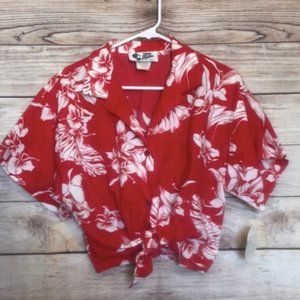 Vintage Hilo Hattie Cropped Hawaiian Print Shirt L
